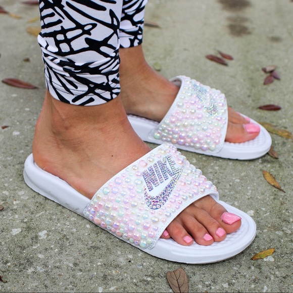 Nike Bling Custom Slides Pearls and Rhinestones - Picture 2 of 2